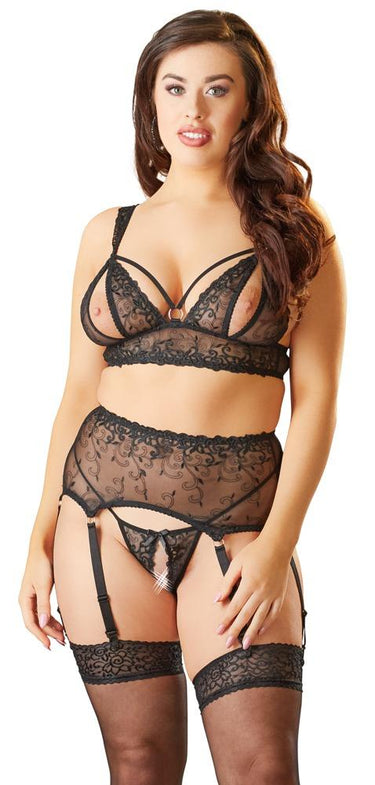 Embroidered Suspender Set - Plus Size